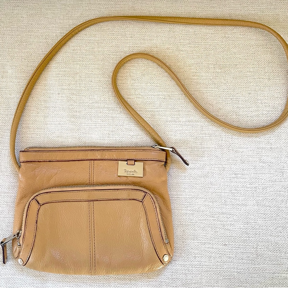 Tignanello Leather Almond Tan Crossbody Bag